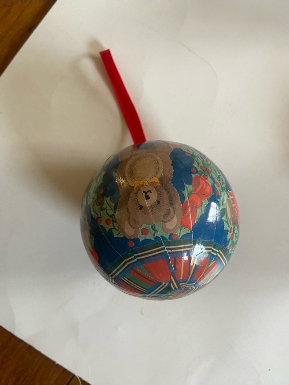 Source Unknown Blue and Red Teddy Bear Holiday Ornament